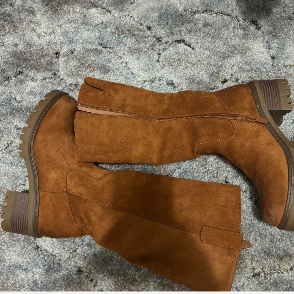 Brown Suede Knee-High Boots
